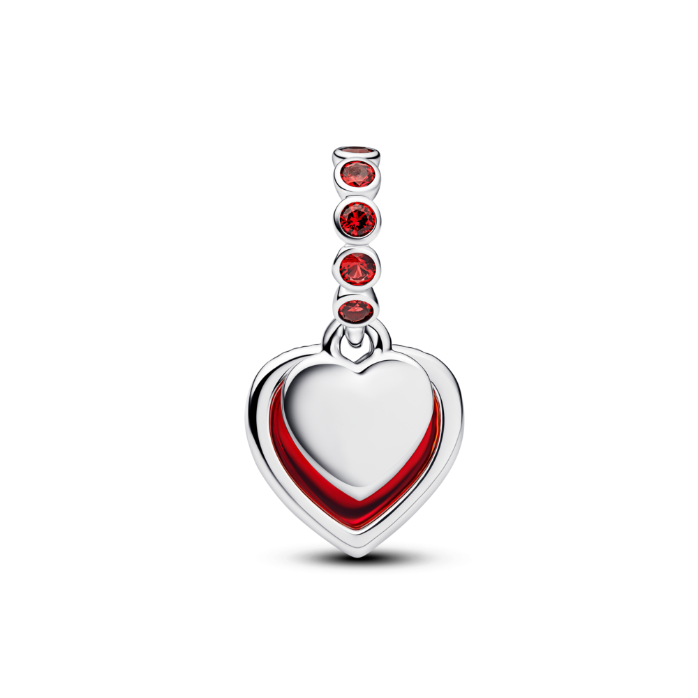 Heart sterling silver double dangle with salsa red crystal and red Murano glass