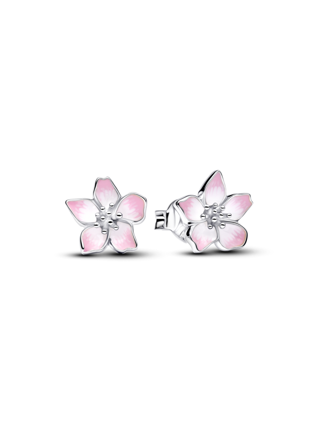 Cherry blossom sterling silver stud earrings with shaded pink enamel
