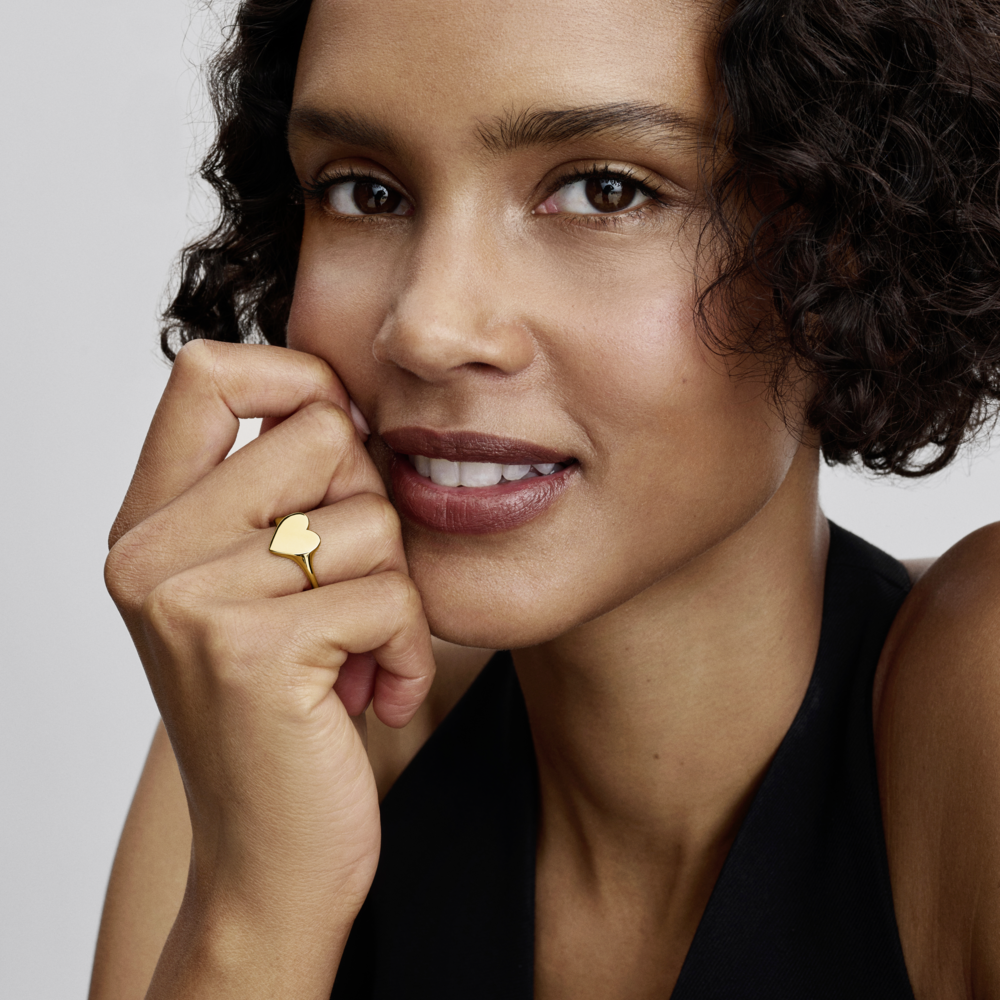 Engravable heart 14k gold-plated ring