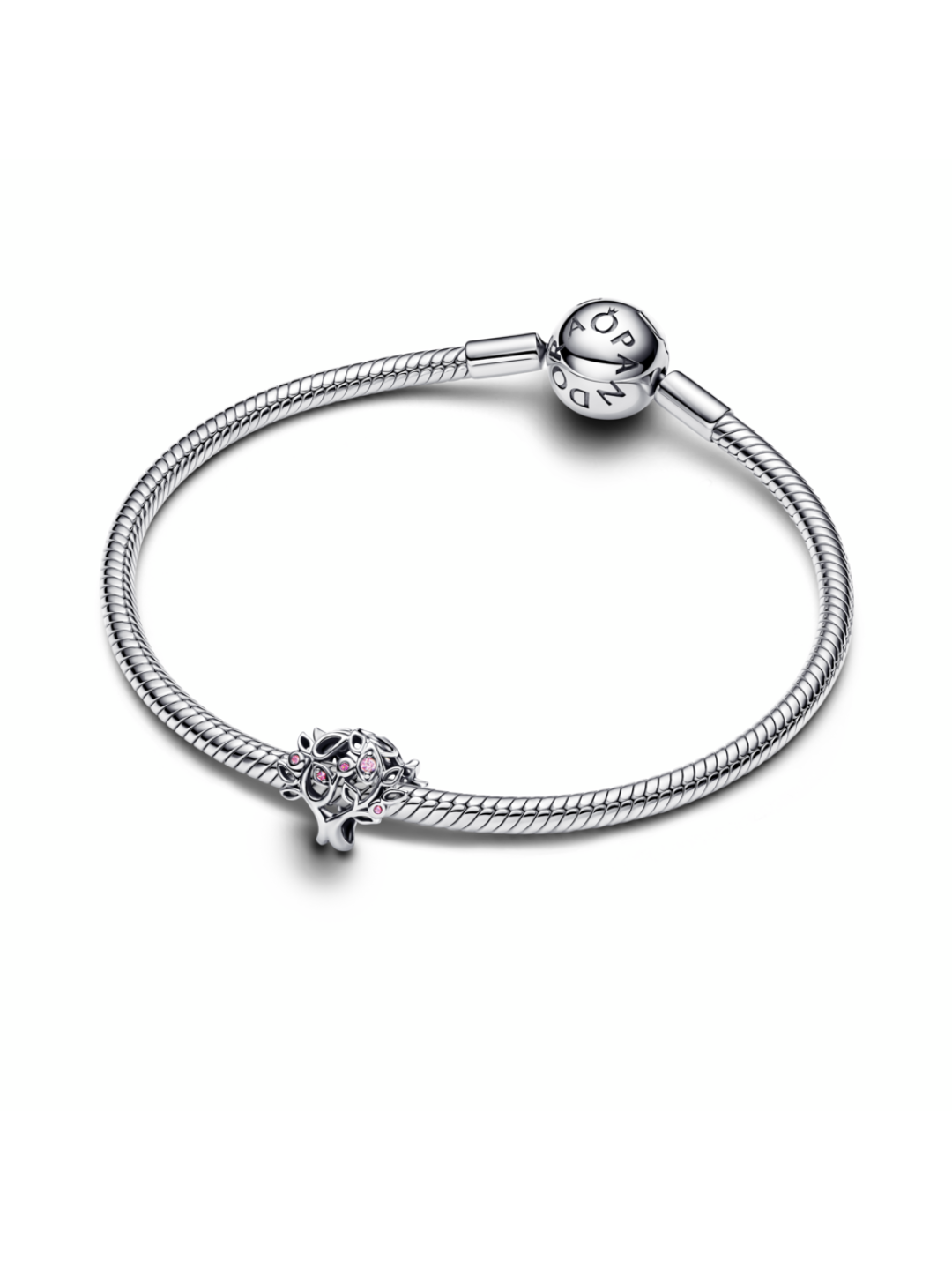 Family tree sterling silver charm with fancy pink cubic zirconia and fuchsia rose crystal