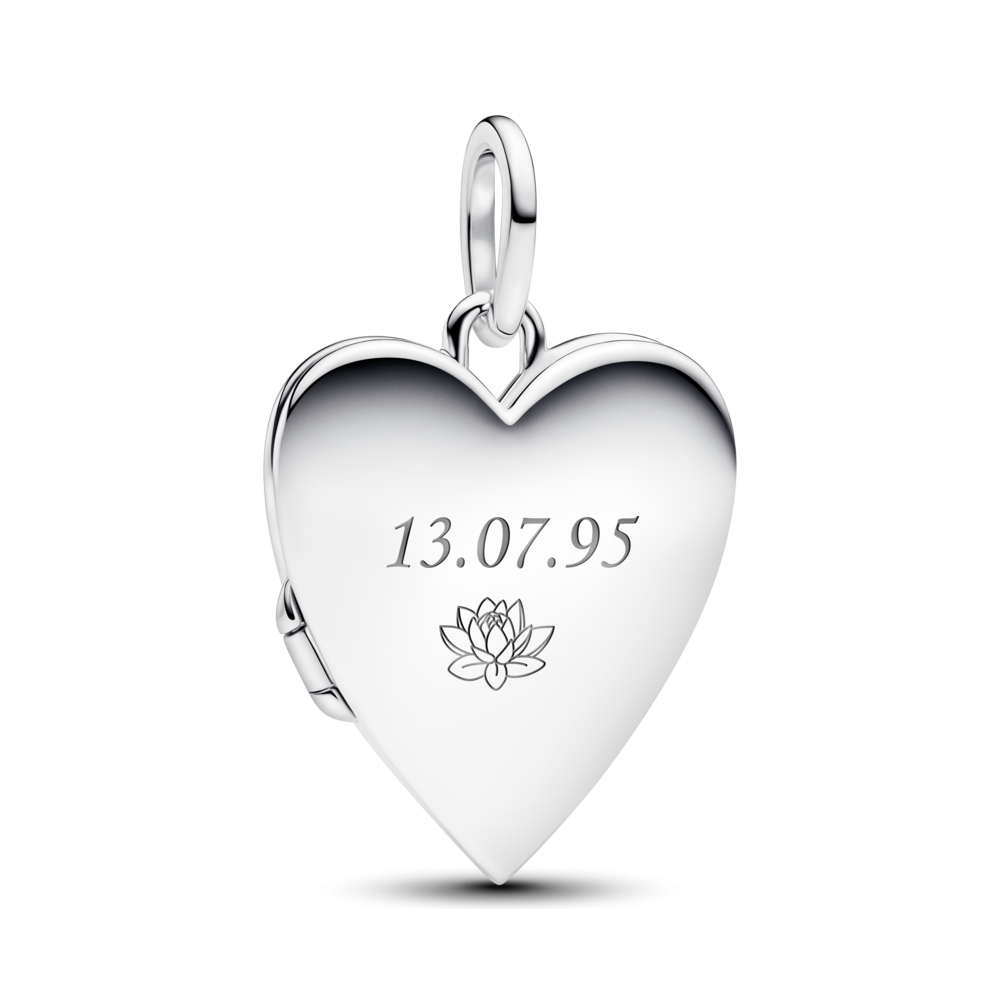 Engravable openable heart sterling silver pendant with magnet and silvery enamel