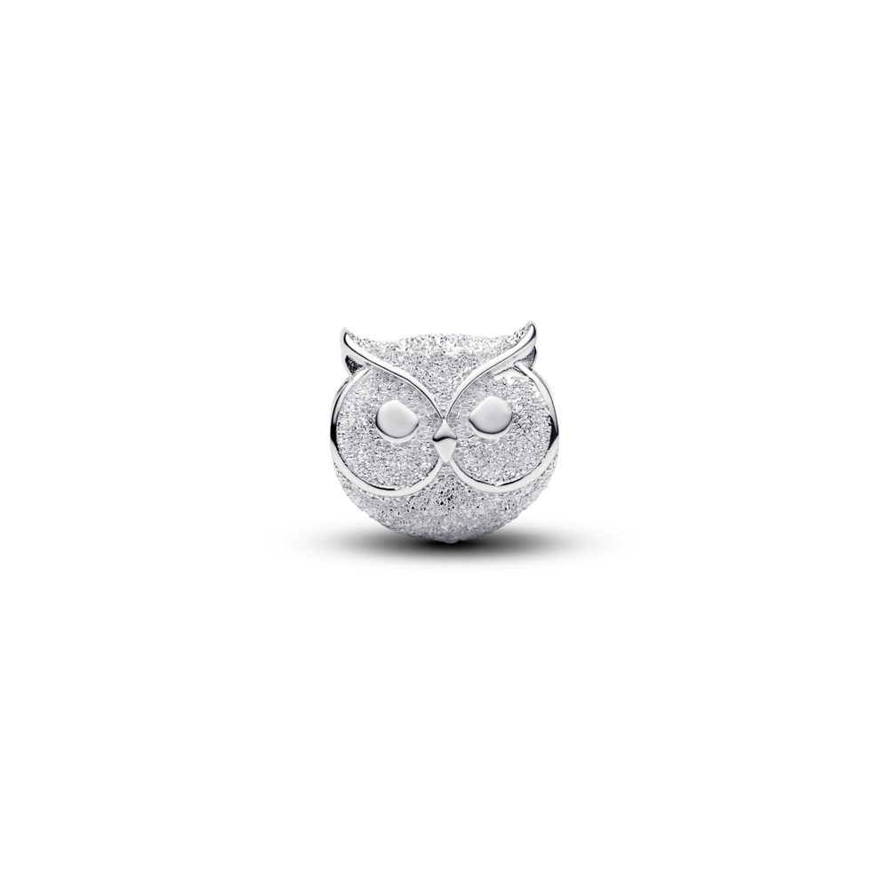 Textured owl sterling silver mini charm