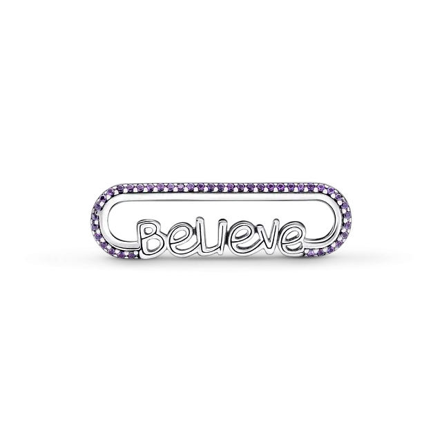 Звено "Believe" из стерлингового серебра с королевским фиолетовым кристаллом Звено "Believe" из стерлингового серебра с королевским фиолетовым кристаллом