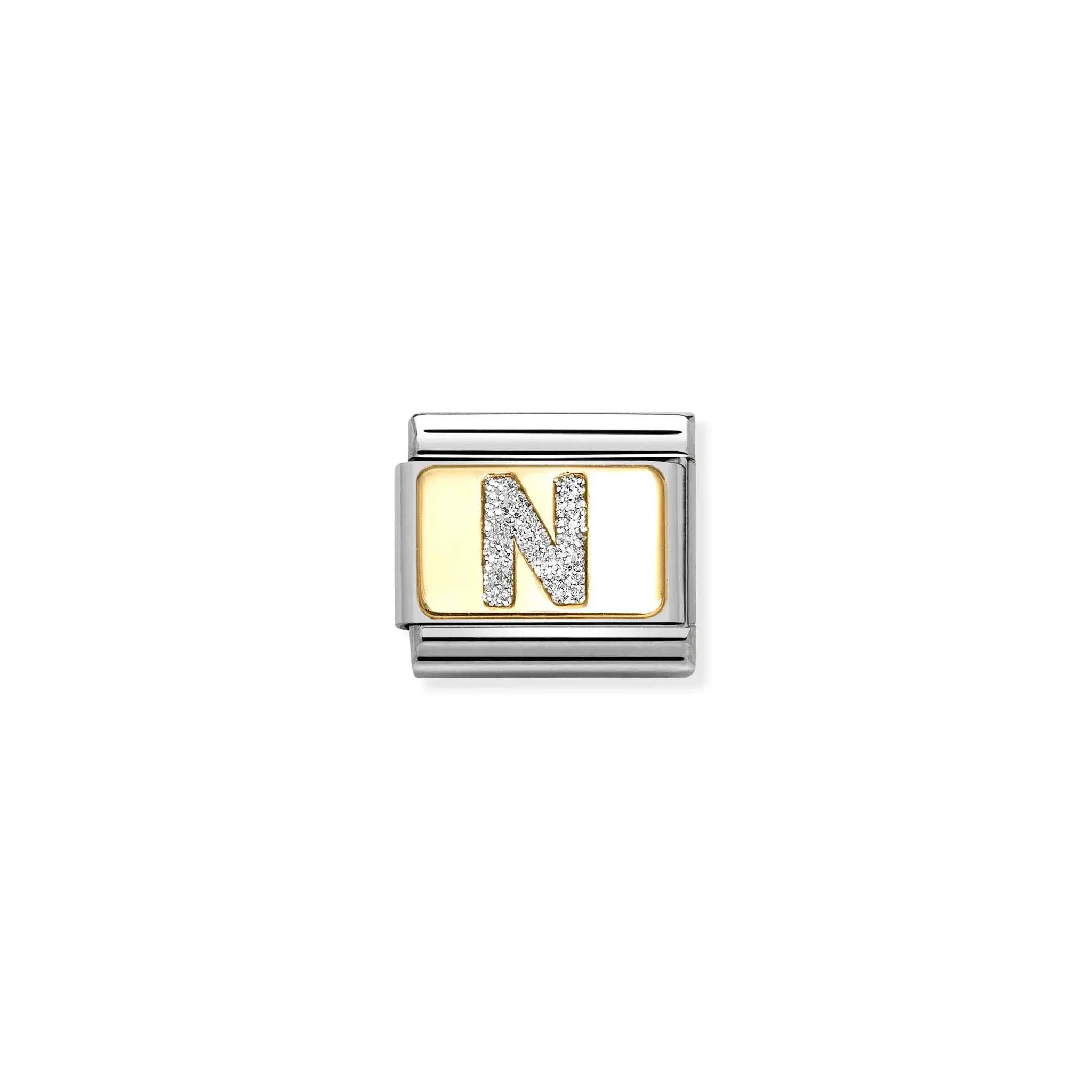 Composable Classic GLITTER LETTER steel, enamel and 18k gold (N)