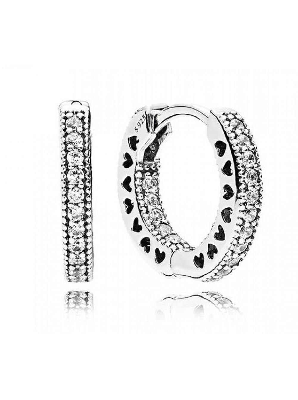 Hoop silver earrings with clear cubic zirconia, 15 mm