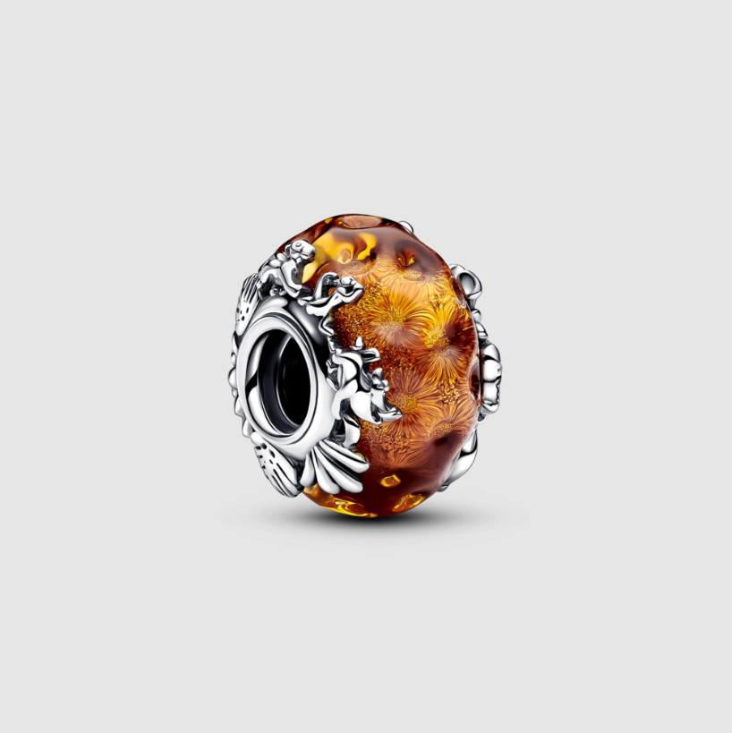 Серебряная подвеска Disney  The Lion King с блестящим авантюрином и муранским стеклом ярко-оранжевого цвета
