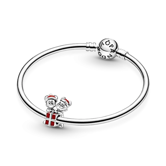Серебряный шарм Disney Mickey, Minnie и подарочная коробка с красной эмалью