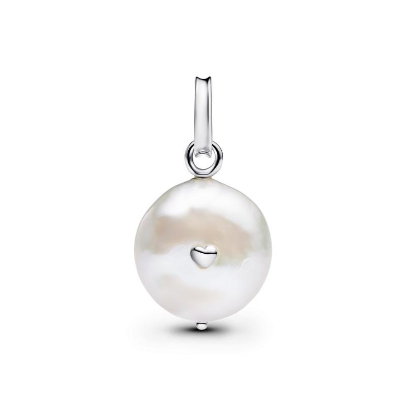 Mum sterling silver dangle with white treated freshwater cultured baroque pearl and clear cubic zirconia