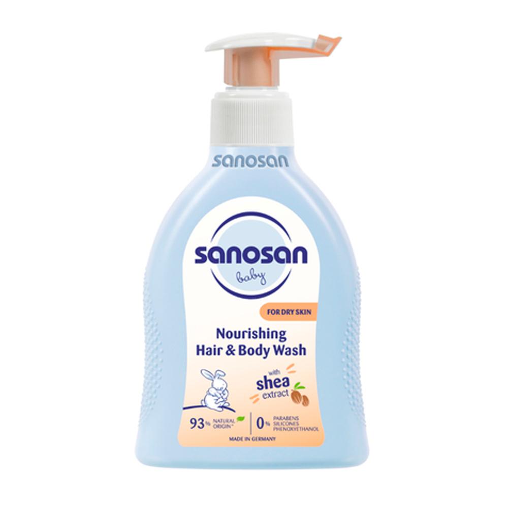 Гель Sanosan Baby для мытья волос и тела питательный 0м+ 200 мл Гель Sanosan Baby для мытья волос и тела питательный 0м+ 200 мл