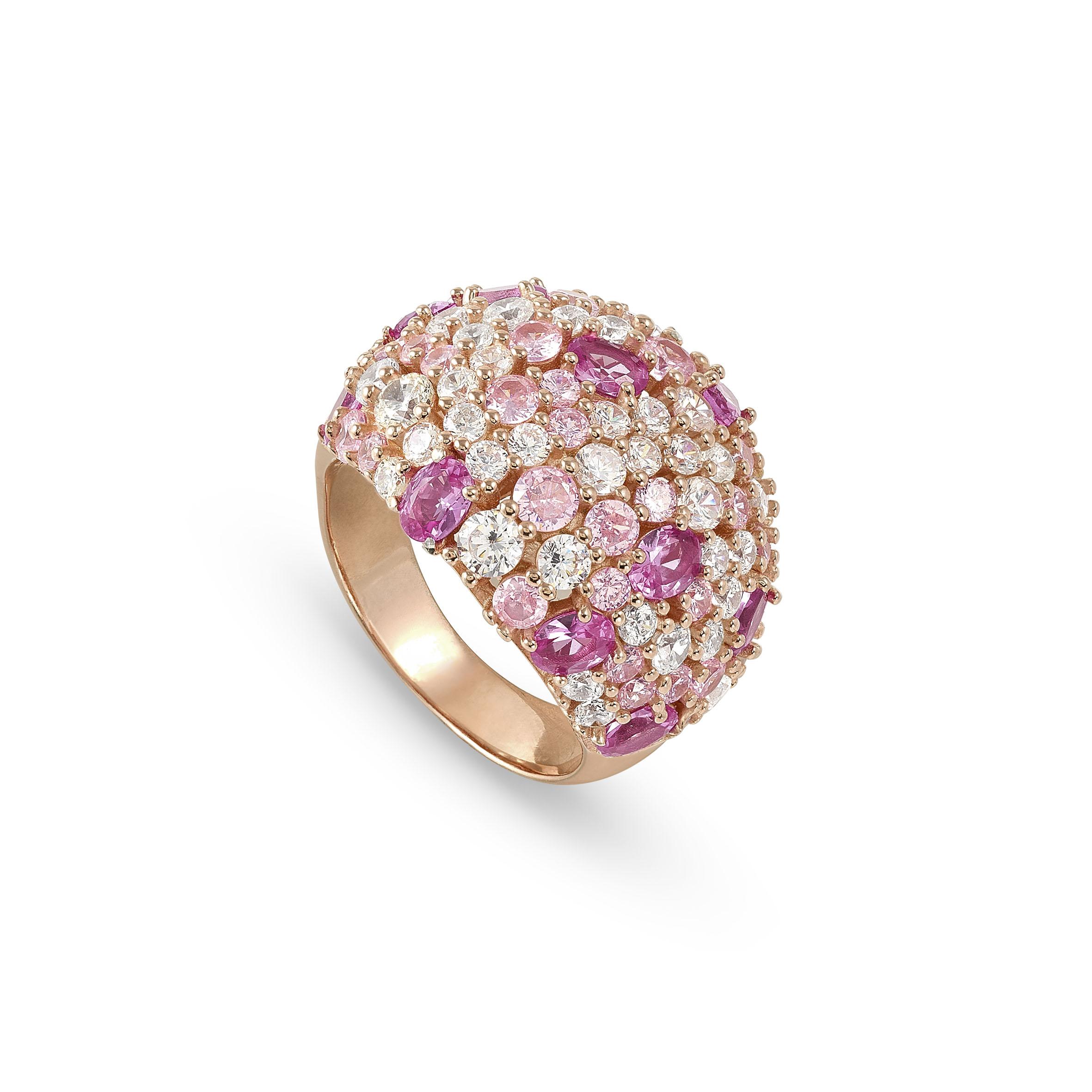 MOSAICA ring in 925 sterling silver (LARGE) and colored cubic zirconia (011_Rose Gold-006_Size 15)