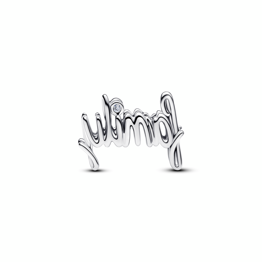 Family sterling silver charm with clear cubic zirconia