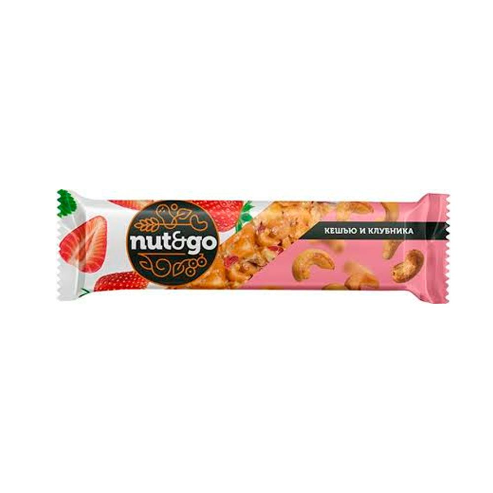 Батончик ореховый Nut&Go кешью с вяленой клубникой 36г Батончик ореховый Nut&Go кешью с вяленой клубникой 36г