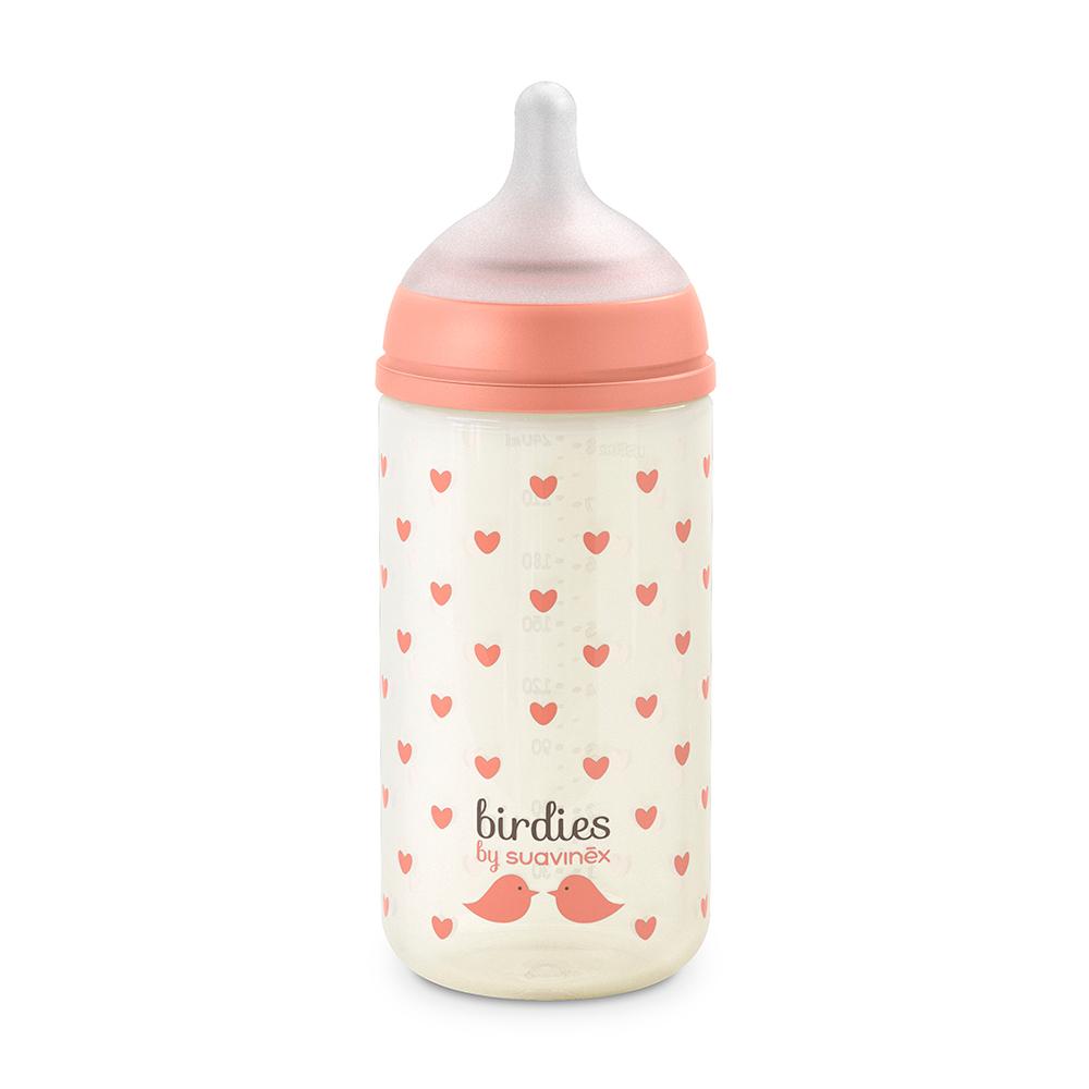 Бутылочка стеклянная Suavinex Birdies розовая 240мл Бутылочка стеклянная Suavinex Birdies розовая 240мл