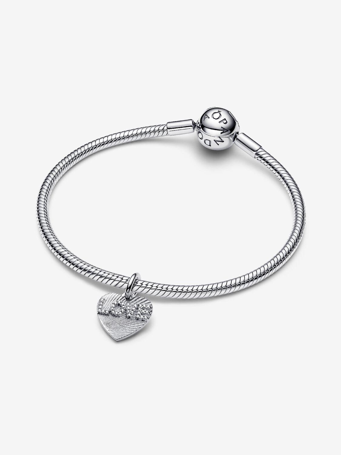 Engravable love heart sterling silver dangle with clear cubic zirconia