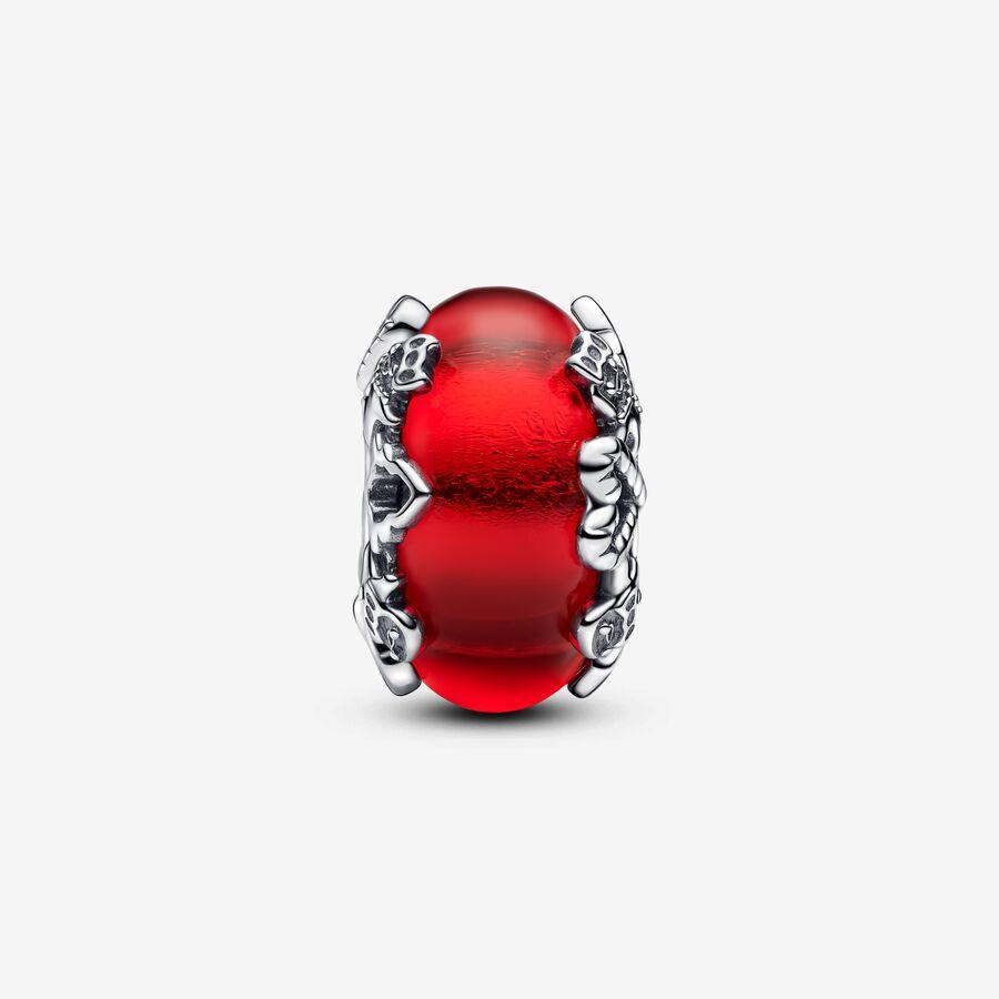 Christmas motives sterling silver charm with red Murano glass and golden foil