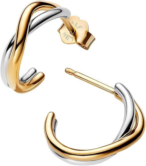 Organically shaped sterling silver and 14k gold-plated hoop earrings
