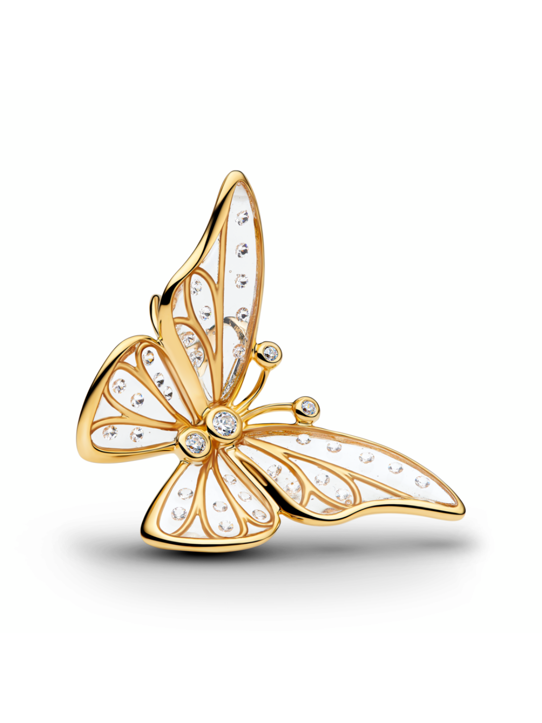 Butterfly 14k gold-plated charm with clear cubic zirconia and clear UV resin