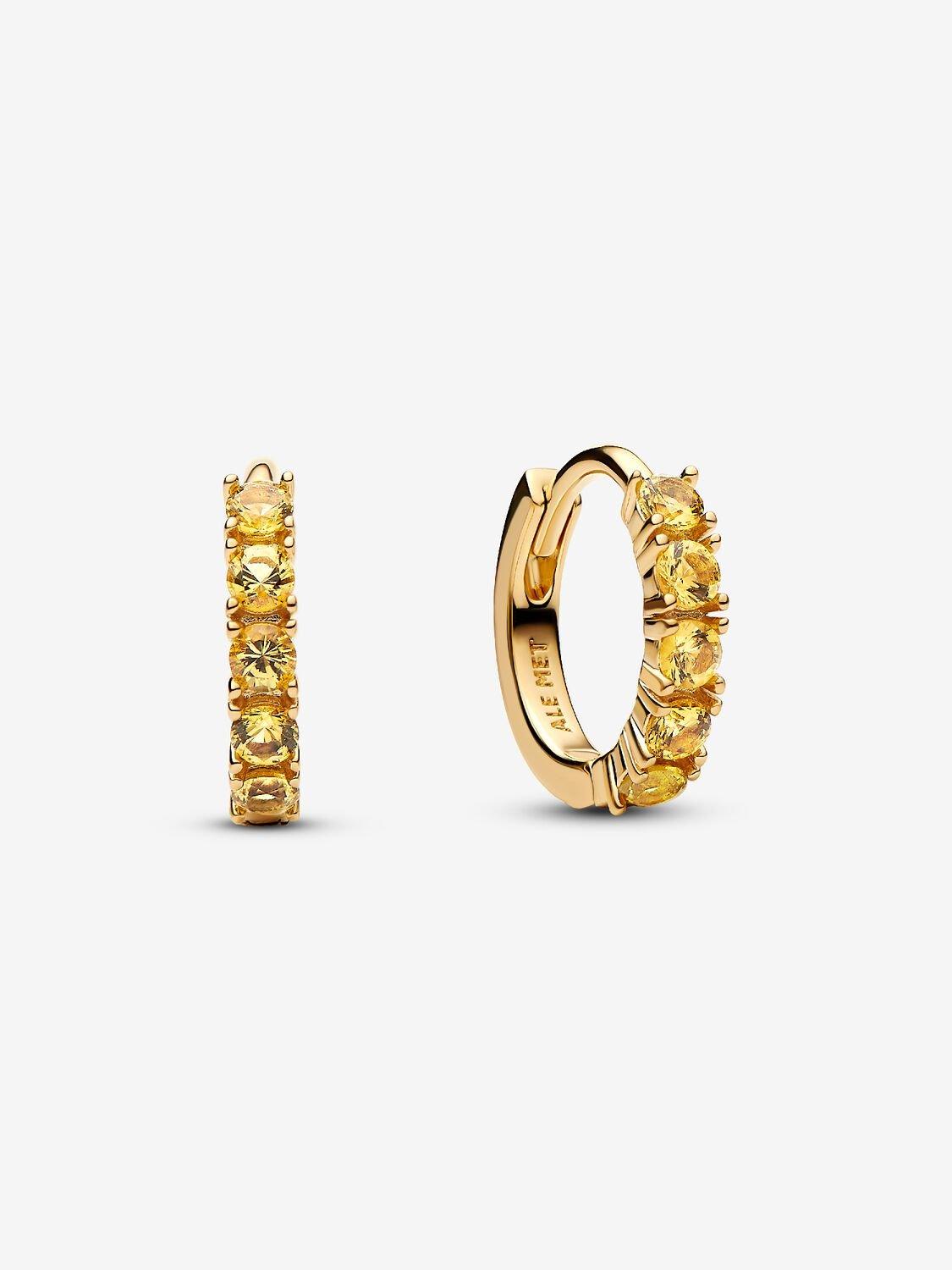 14k gold-plated huggie earrings with vibrant yellow crystal