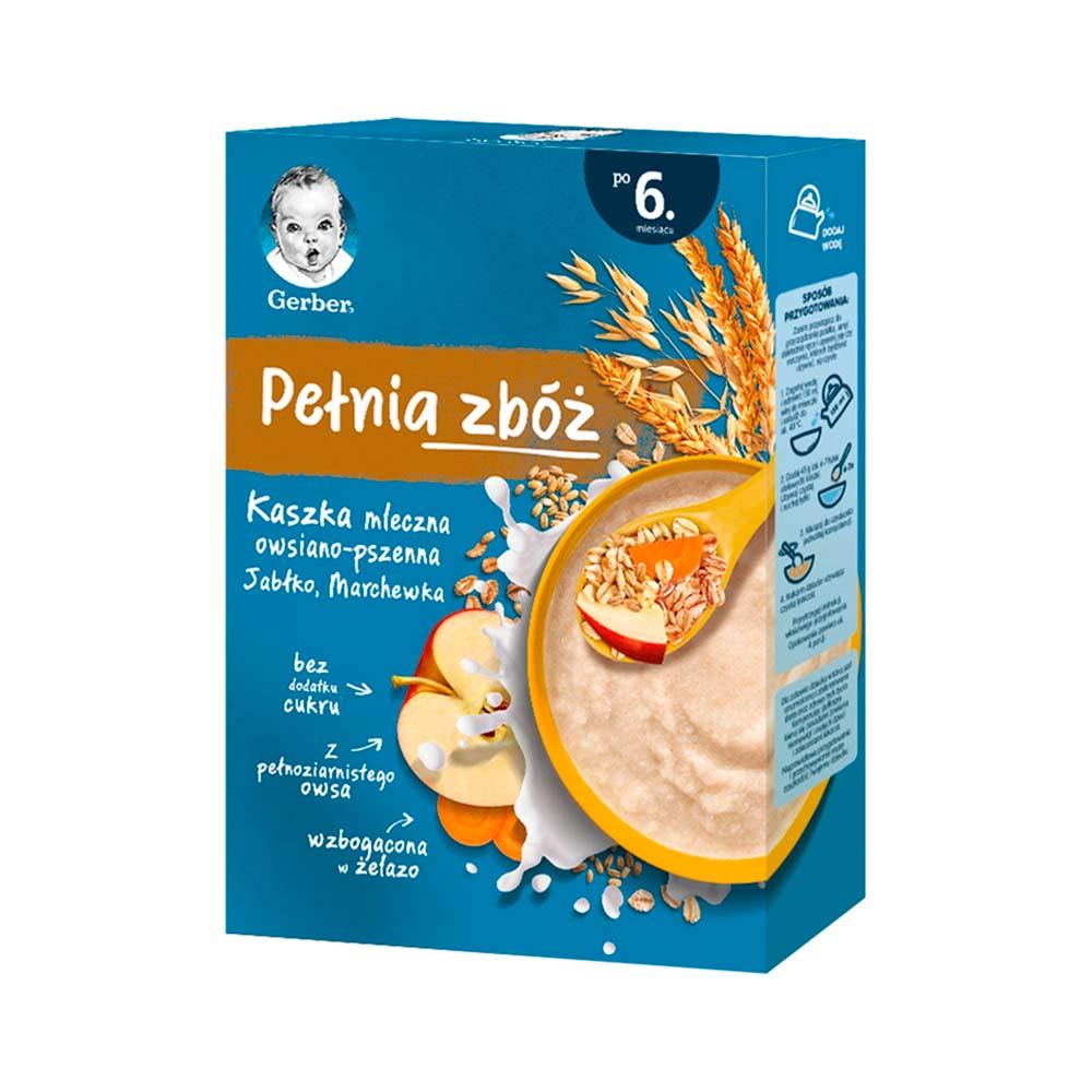 Овсяно-пшеничная молочная каша Gerber яблочно-морковная полнорационные хлопья 6м+ 200 г