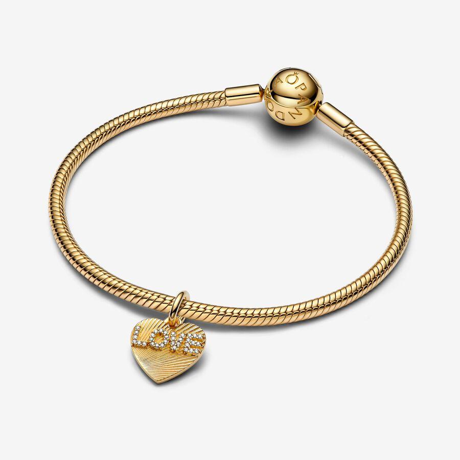 Engravable love heart 14k gold-plated dangle with clear cubic zirconia