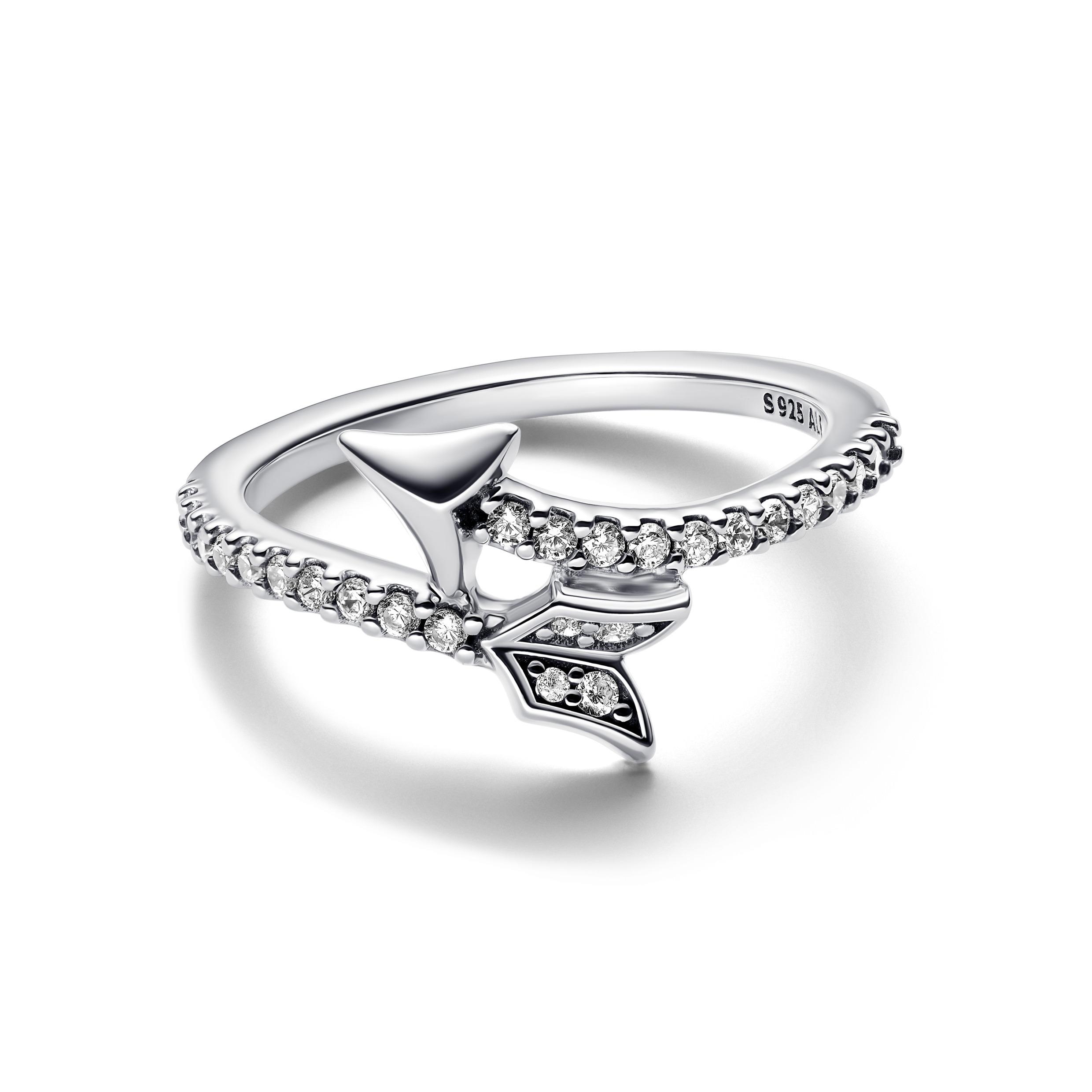 Arrow sterling silver ring with clear cubic zirconia