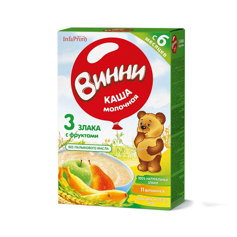 Каша Винни молочная три злака с фруктами 6м+ 200 гр