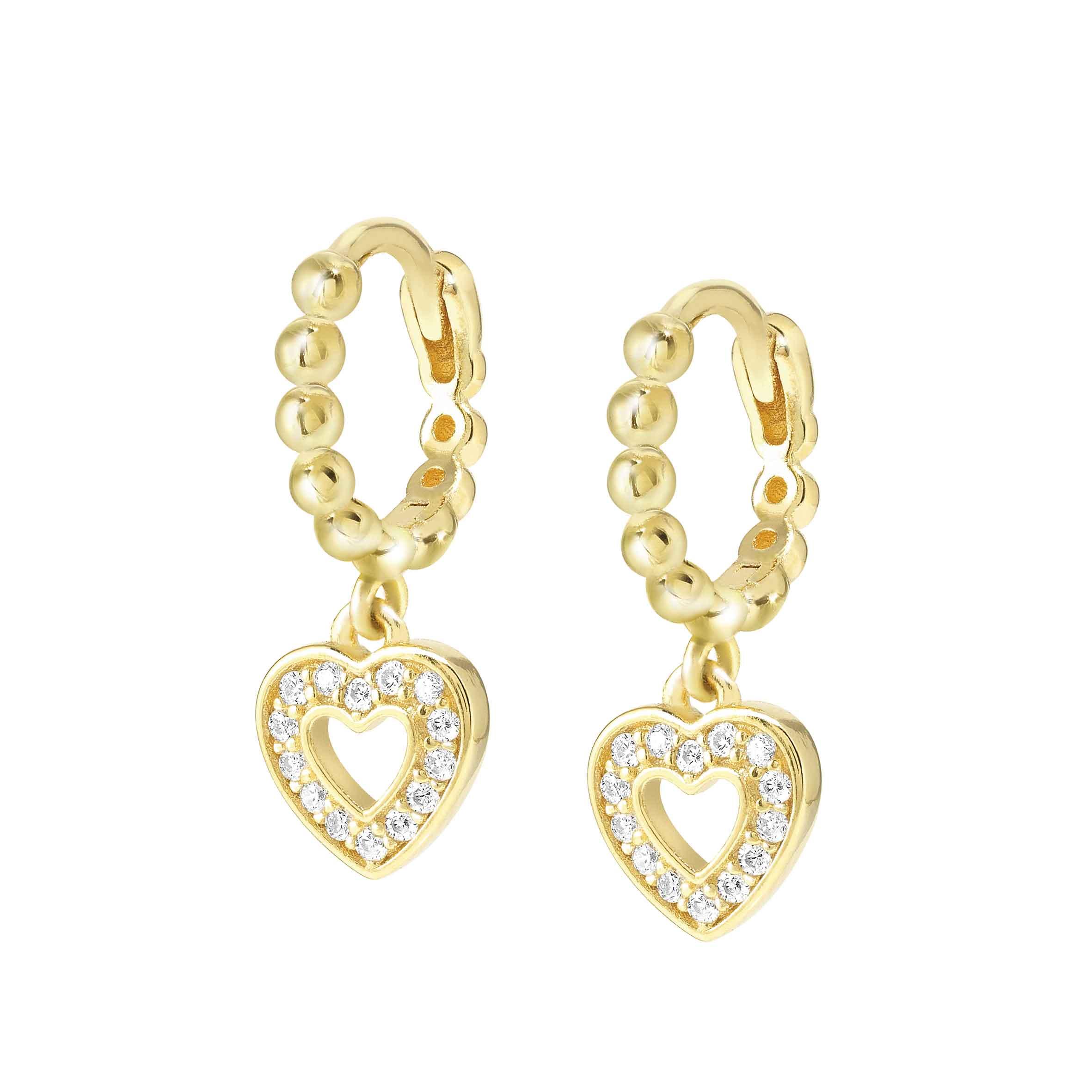 LOVECLOUD earrings in 925 sterling silver and CIRCLE cz (008_Yellow Gold Heart)