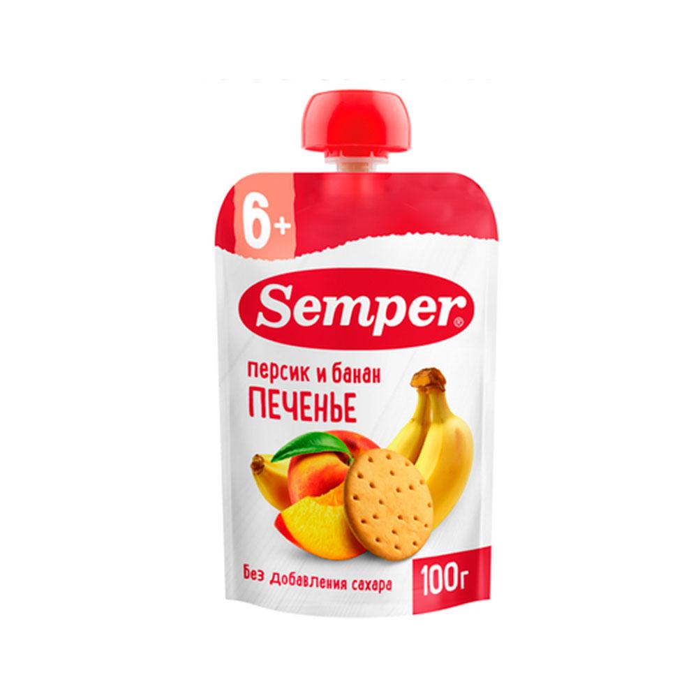 Semper фруктовое пюре Персик Банан с Печеньем (100грx12)