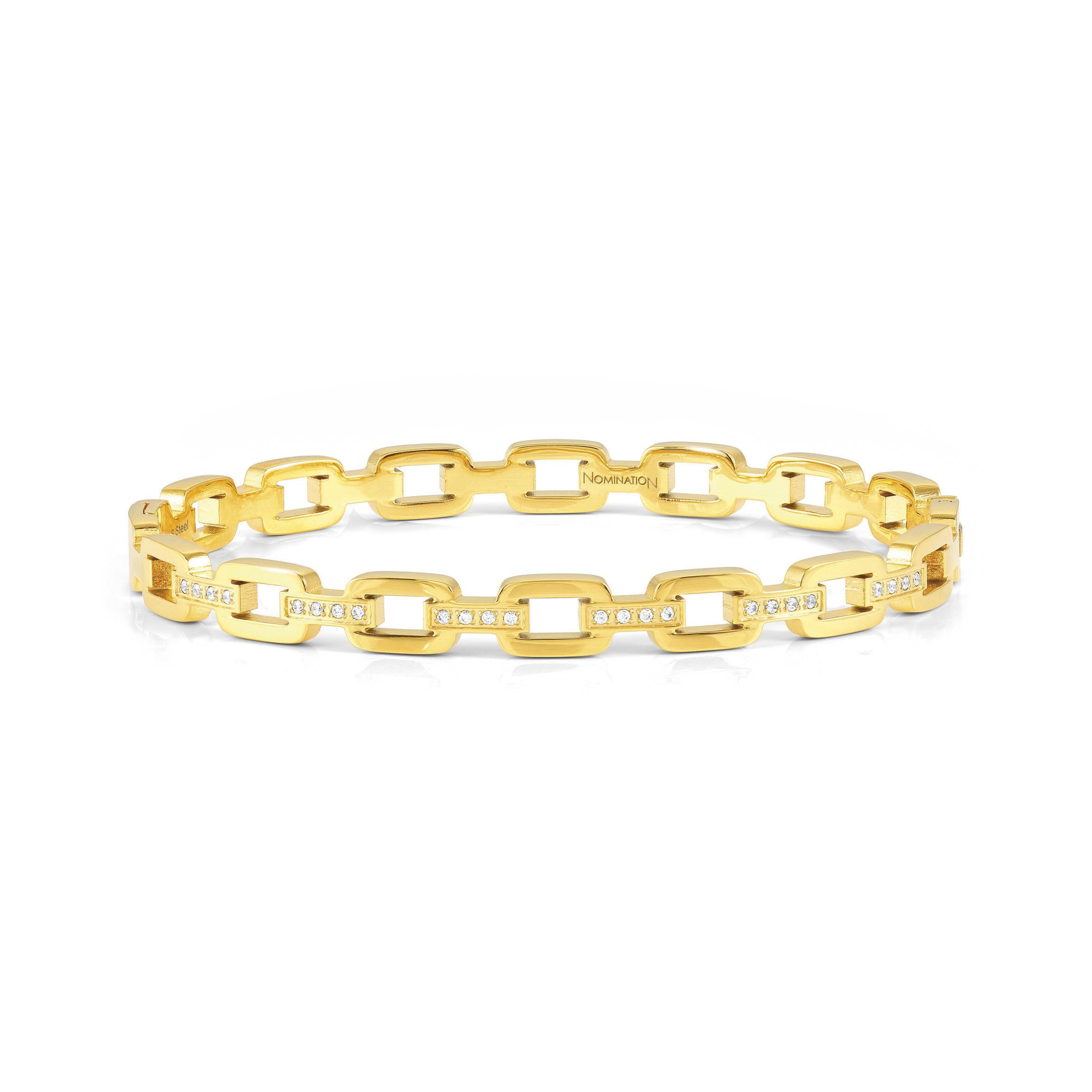PRETTY BANGLES bracelet in steel and cz CHAIN (SIZE LARGE) (012_Yellow Gold)