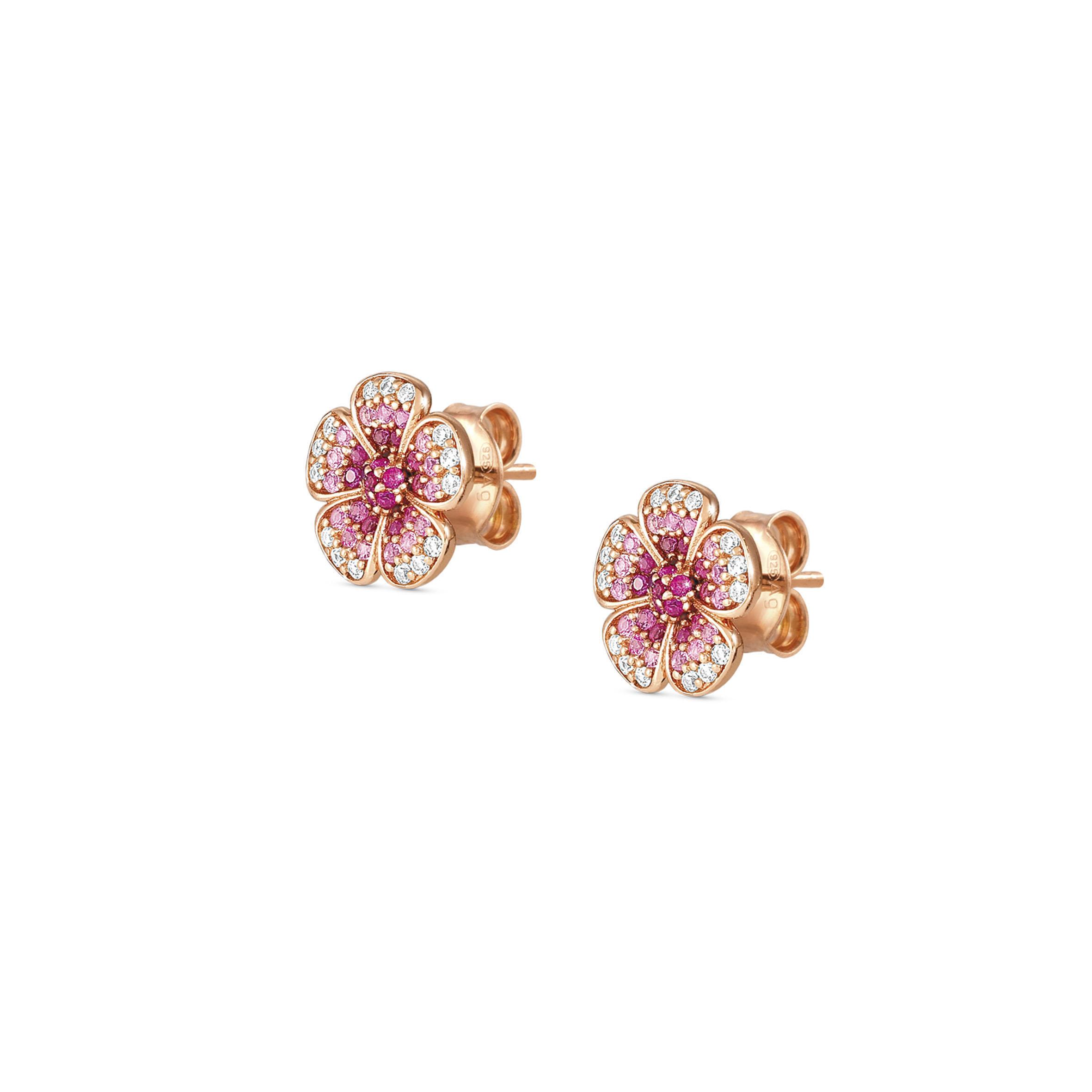 CRYSALIS earrings in 925 sterling silver BI-TONE fin, and cz (010_Flower)