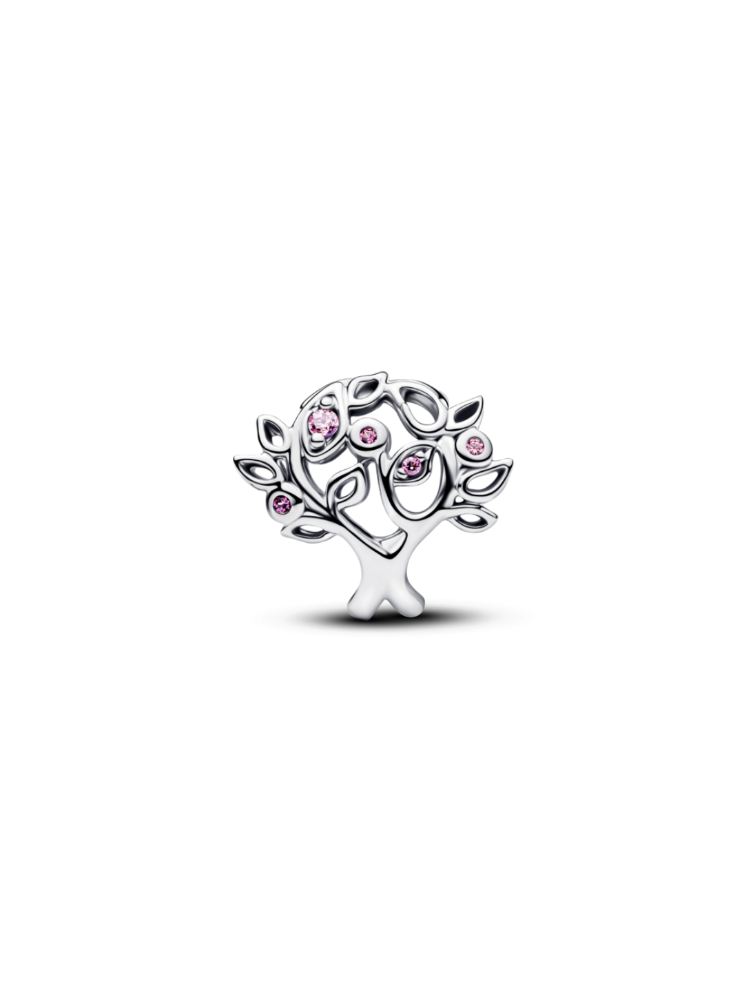 Family tree sterling silver charm with fancy pink cubic zirconia and fuchsia rose crystal