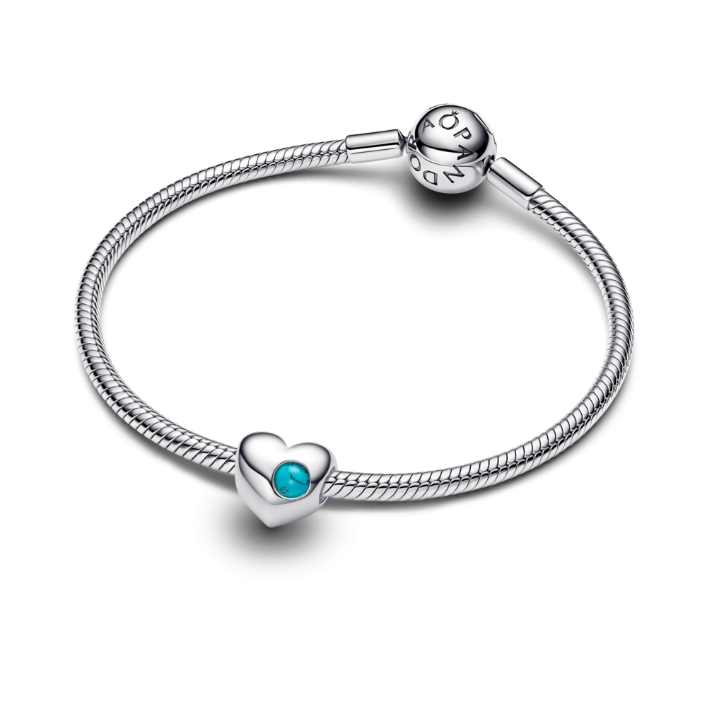 Engravable heart sterling silver charm with imitation turquoise