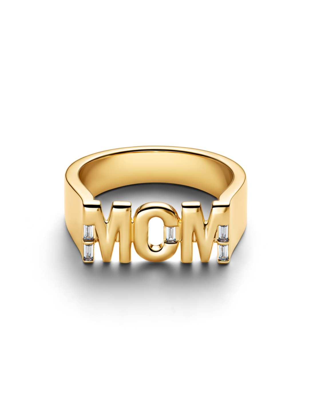 MOM 14k gold-plated ring with clear cubic zirconia