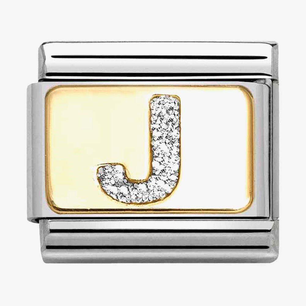 Composable Classic GLITTER LETTER steel, enamel and 18k gold (J)