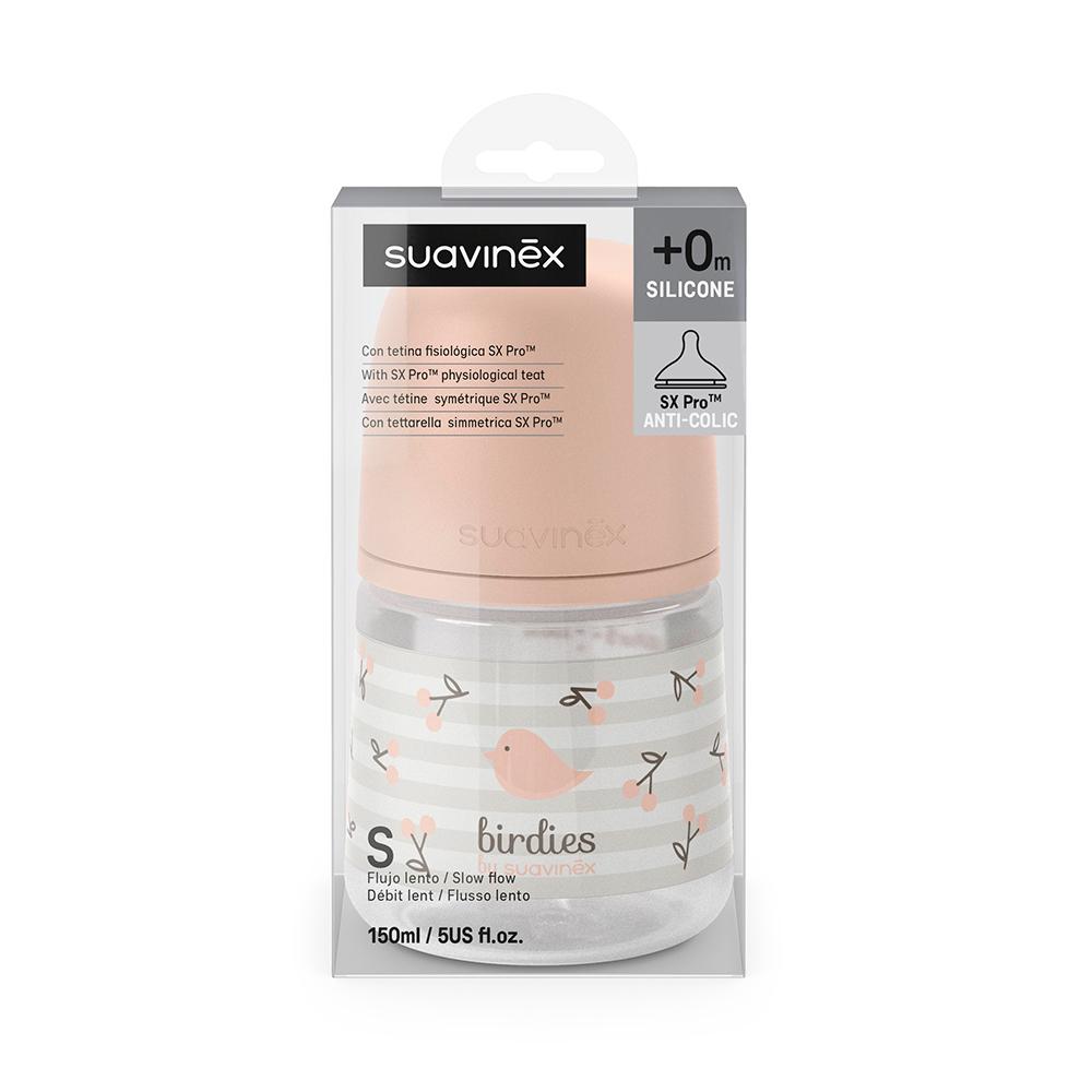 Бутылочка пластиковая Suavinex Birdies розовая 0м+ 150мл Бутылочка пластиковая Suavinex Birdies розовая 0м+ 150мл