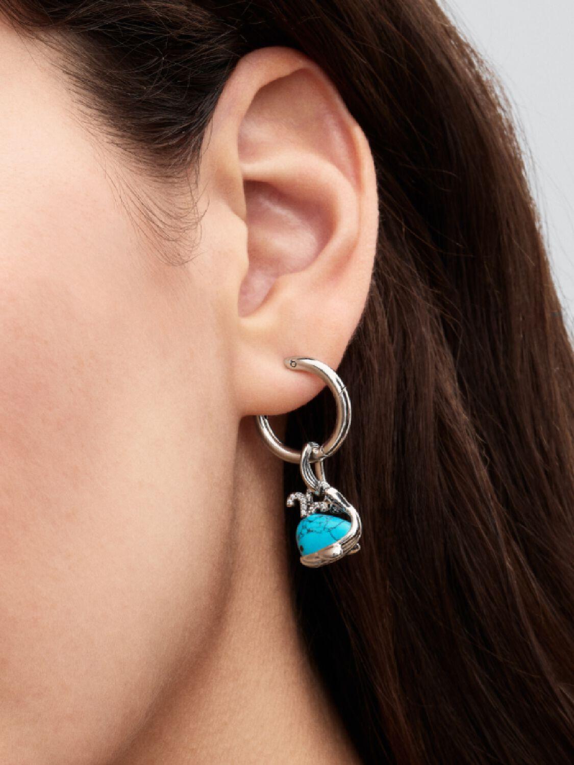Whale sterling silver dangle with clear cubic zirconia, imitation turquoise and black enamel