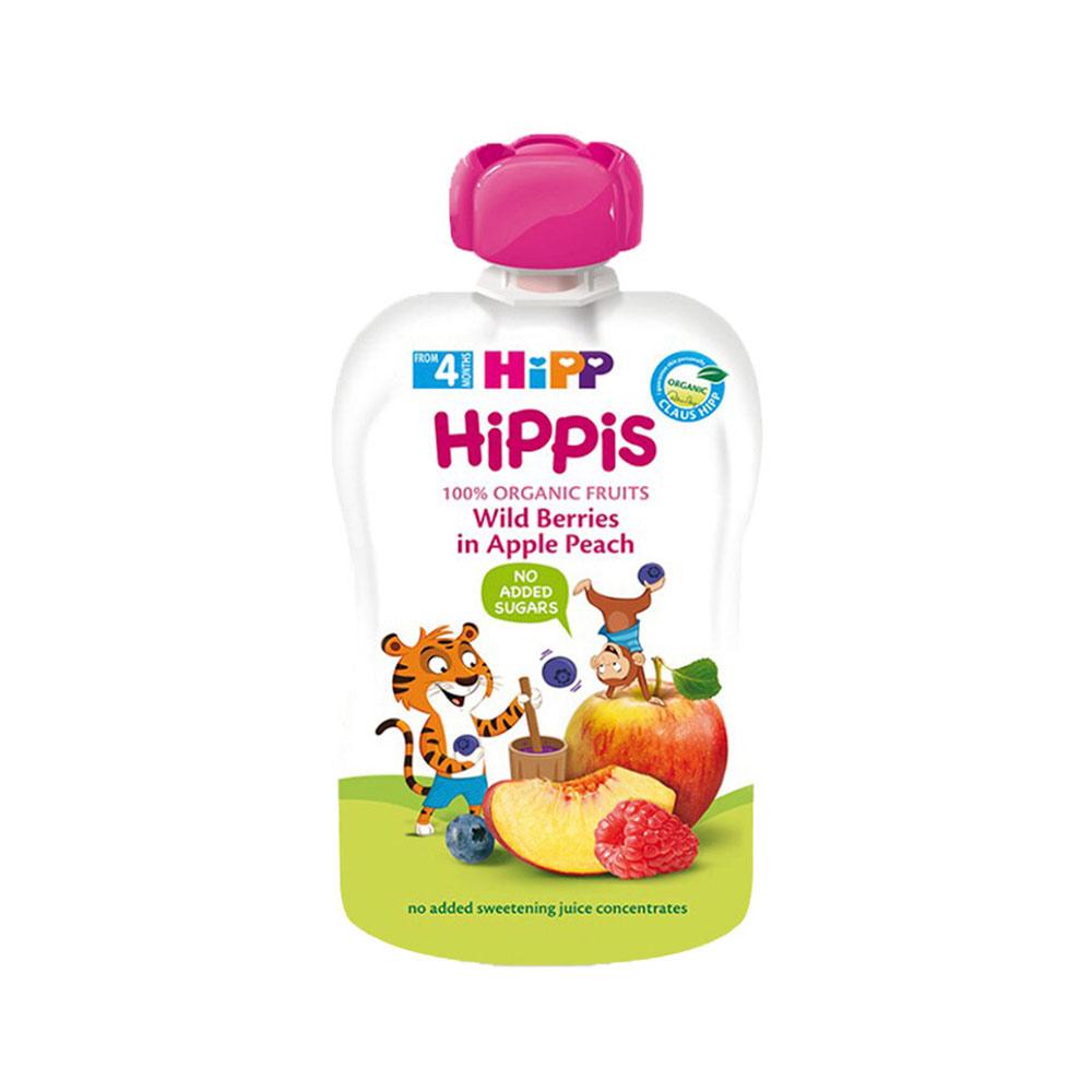 Пюре HiPP яблоко черника персик малина 4м+ 100 гр