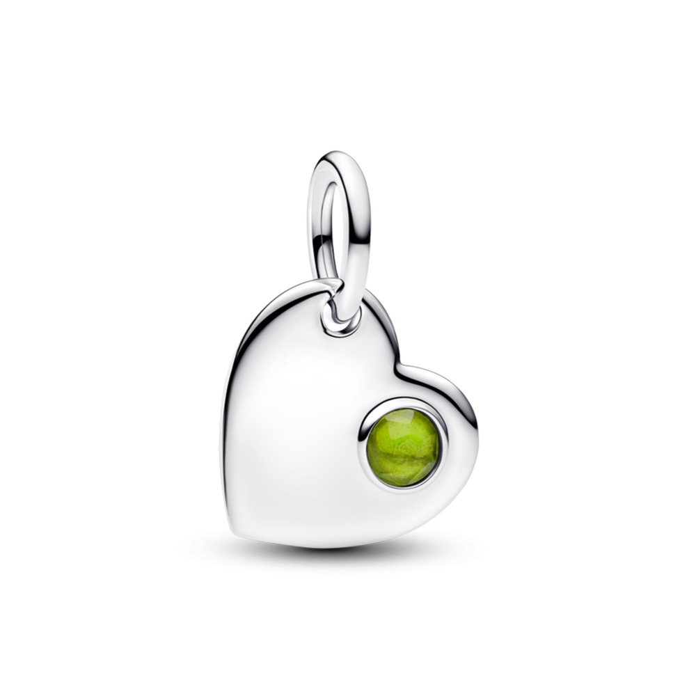 Engravable heart sterling silver dangle with spring green crystal Engravable heart sterling silver dangle with spring green crystal