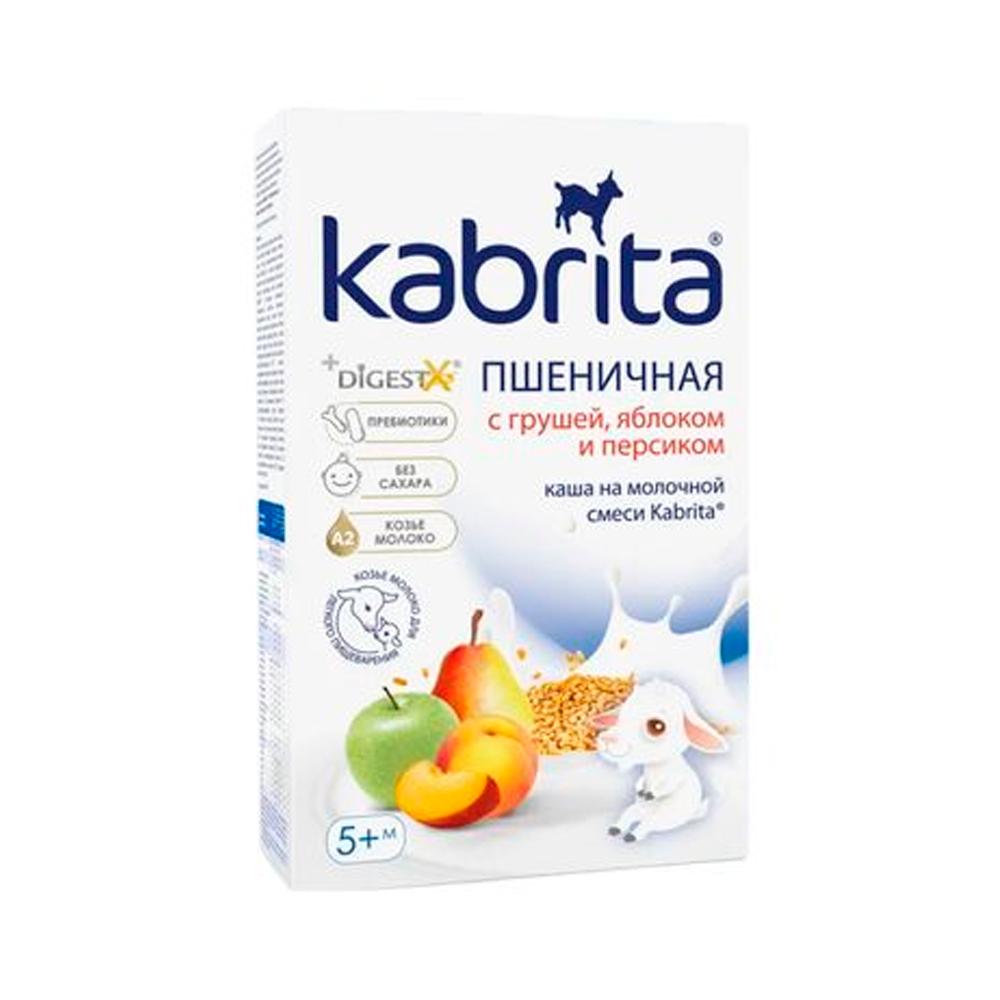 Пшеничная каша Kabrita на молочной смеси с грушей, яблоком и персиком 5м+