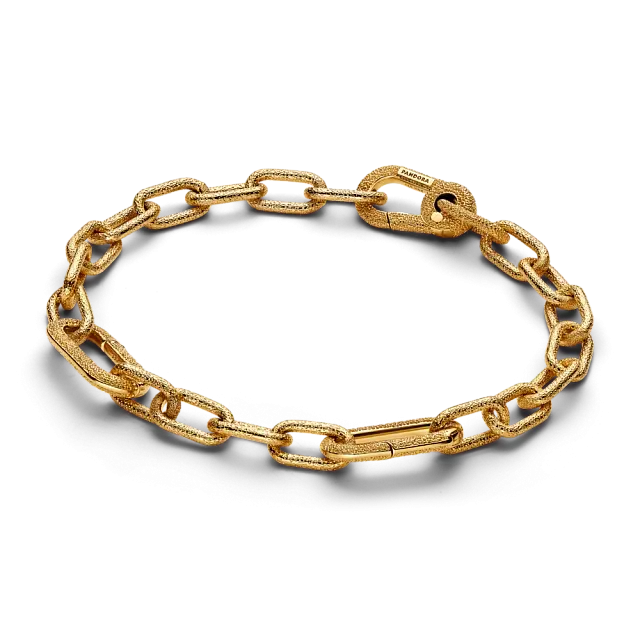 Textured 14k gold-plated link bracelet with 2 openable links