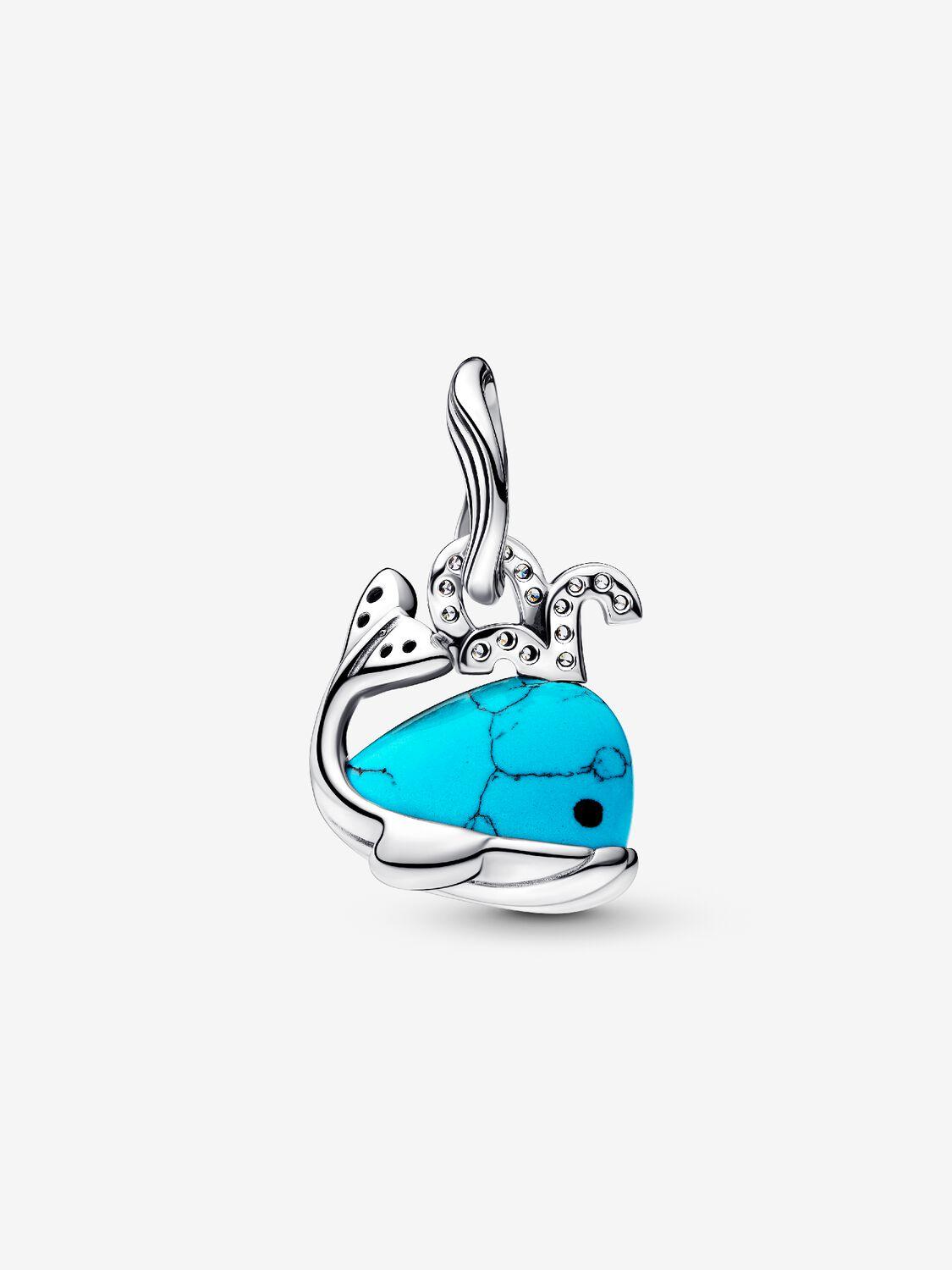 Whale sterling silver dangle with clear cubic zirconia, imitation turquoise and black enamel