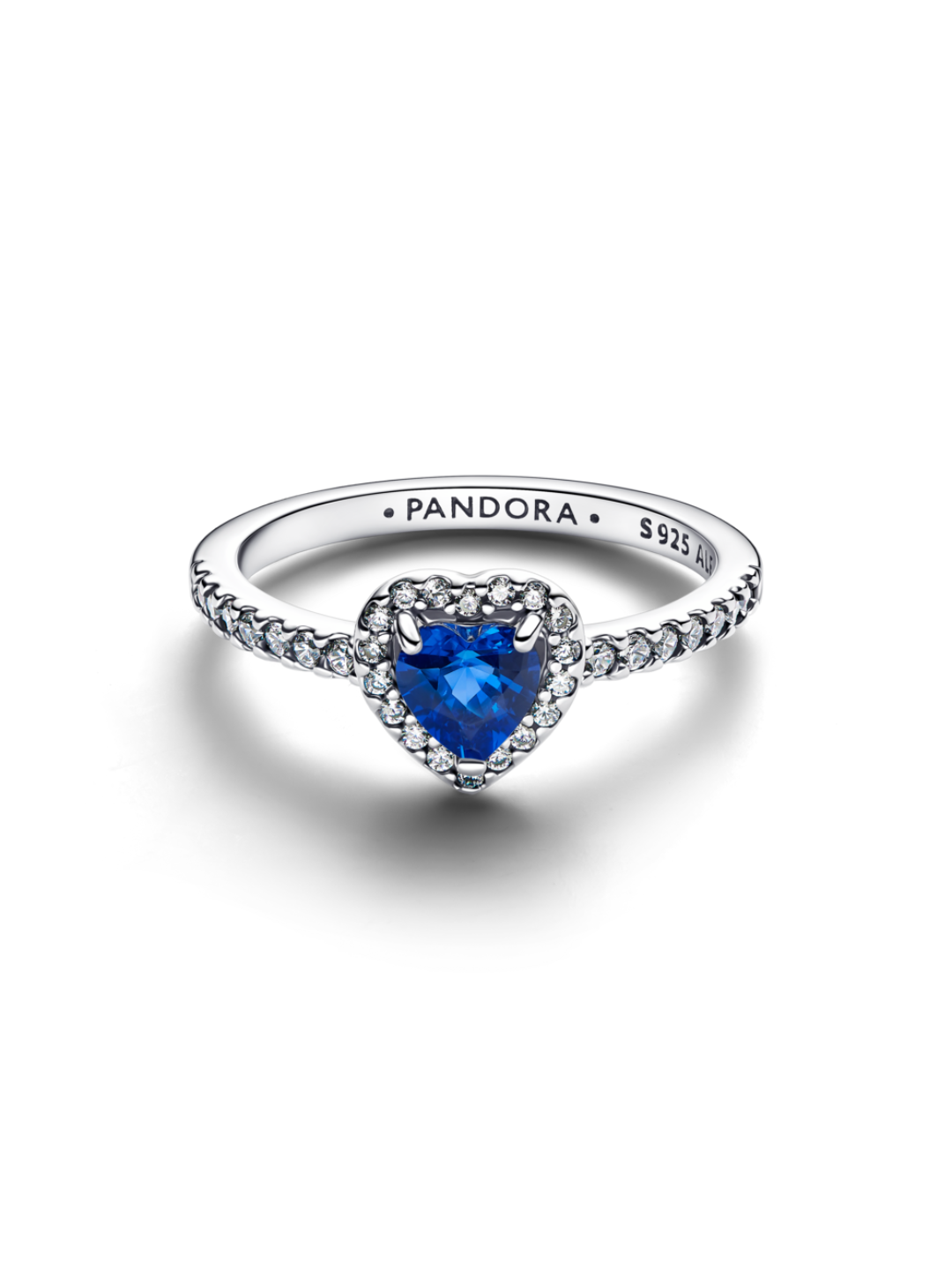 Heart sterling silver ring with princess blue crystal and clear cubic zirconia