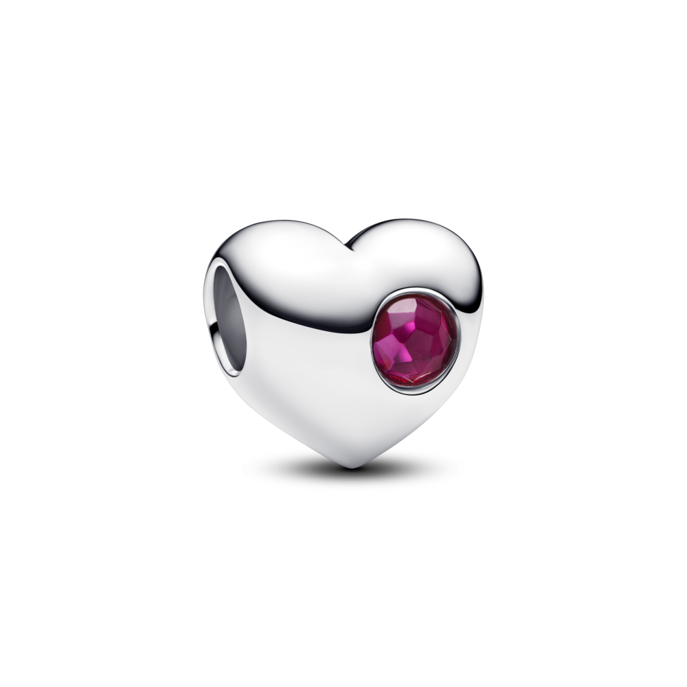 Engravable heart sterling silver charm with true red crystal