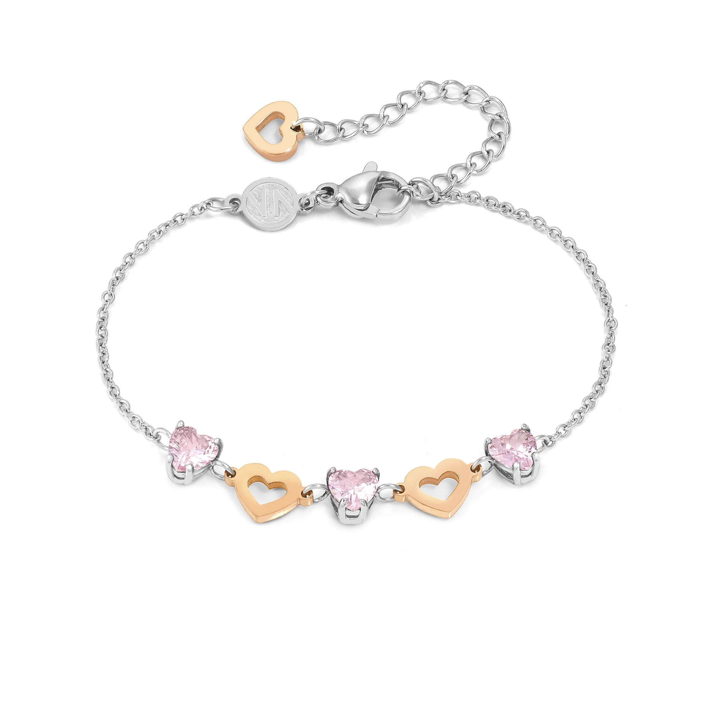 PRINCIPESSINA bracelets in steel with BI-TONE fin, and cubic zirconia (022_Heart)