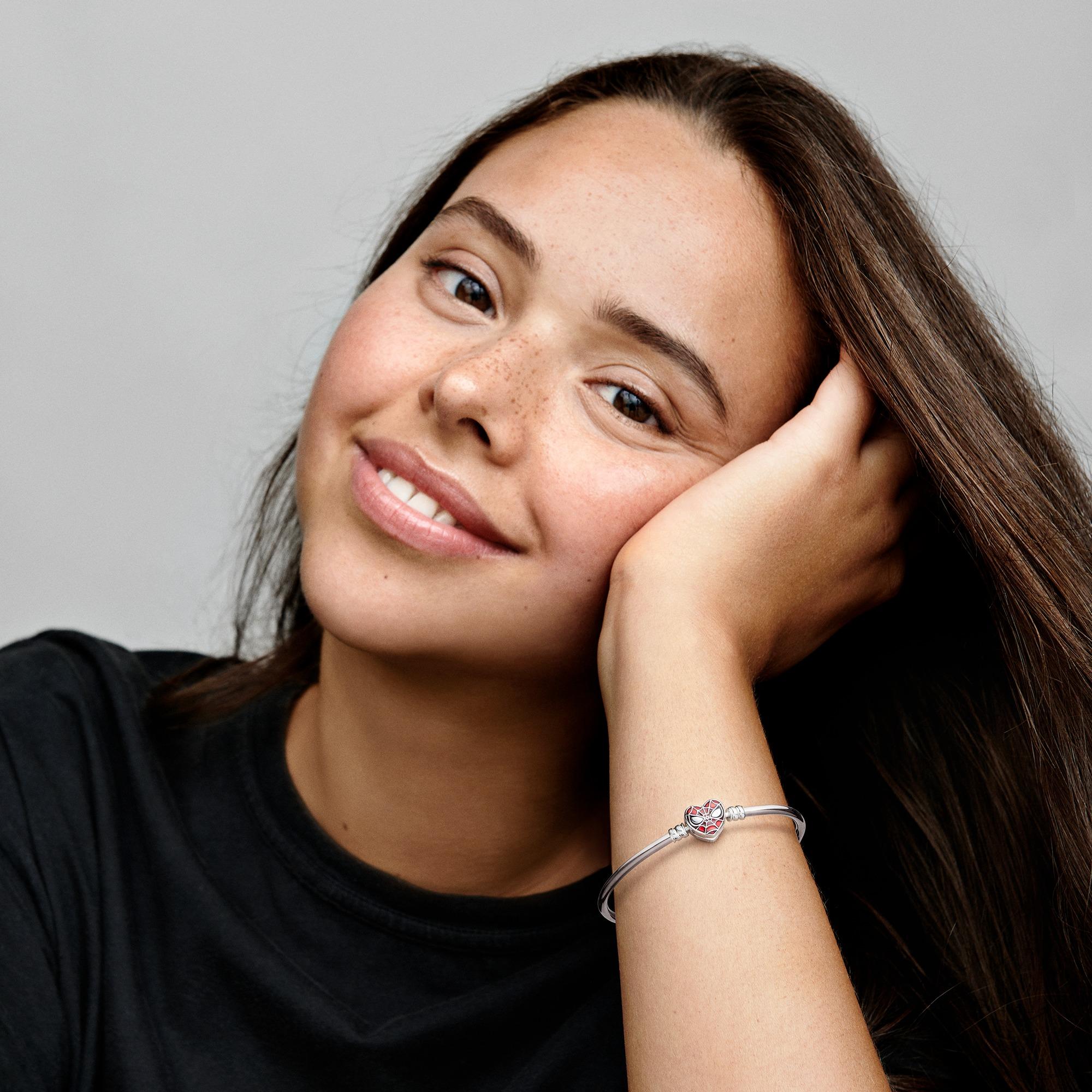 Браслет из стерлингового серебра Marvel Spider-Man с черной и прозрачной красной эмалью