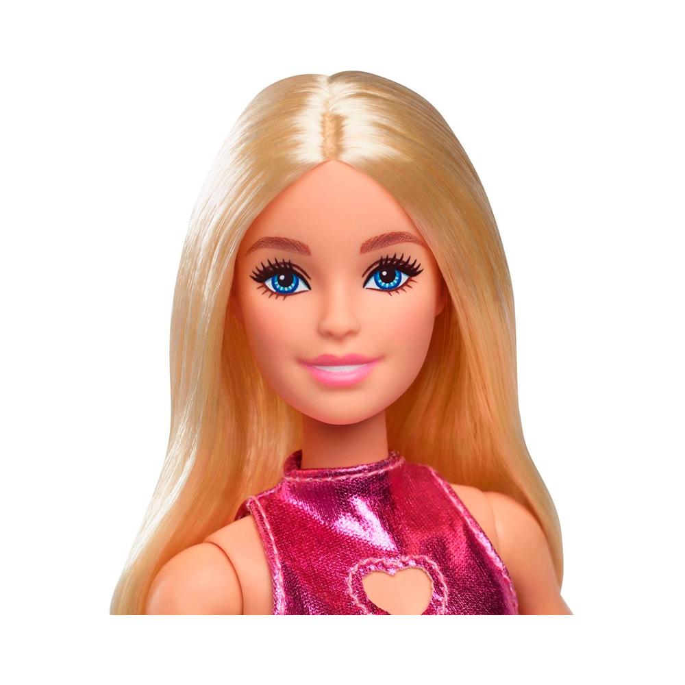 Кукла Barbie Fashionistas в розоом мини-платье металлик с вырезом в виде сердца