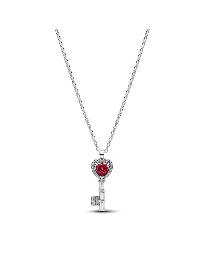 Heart key sterling silver collier with cherries jubilee red crystal and clear cubic zirconia