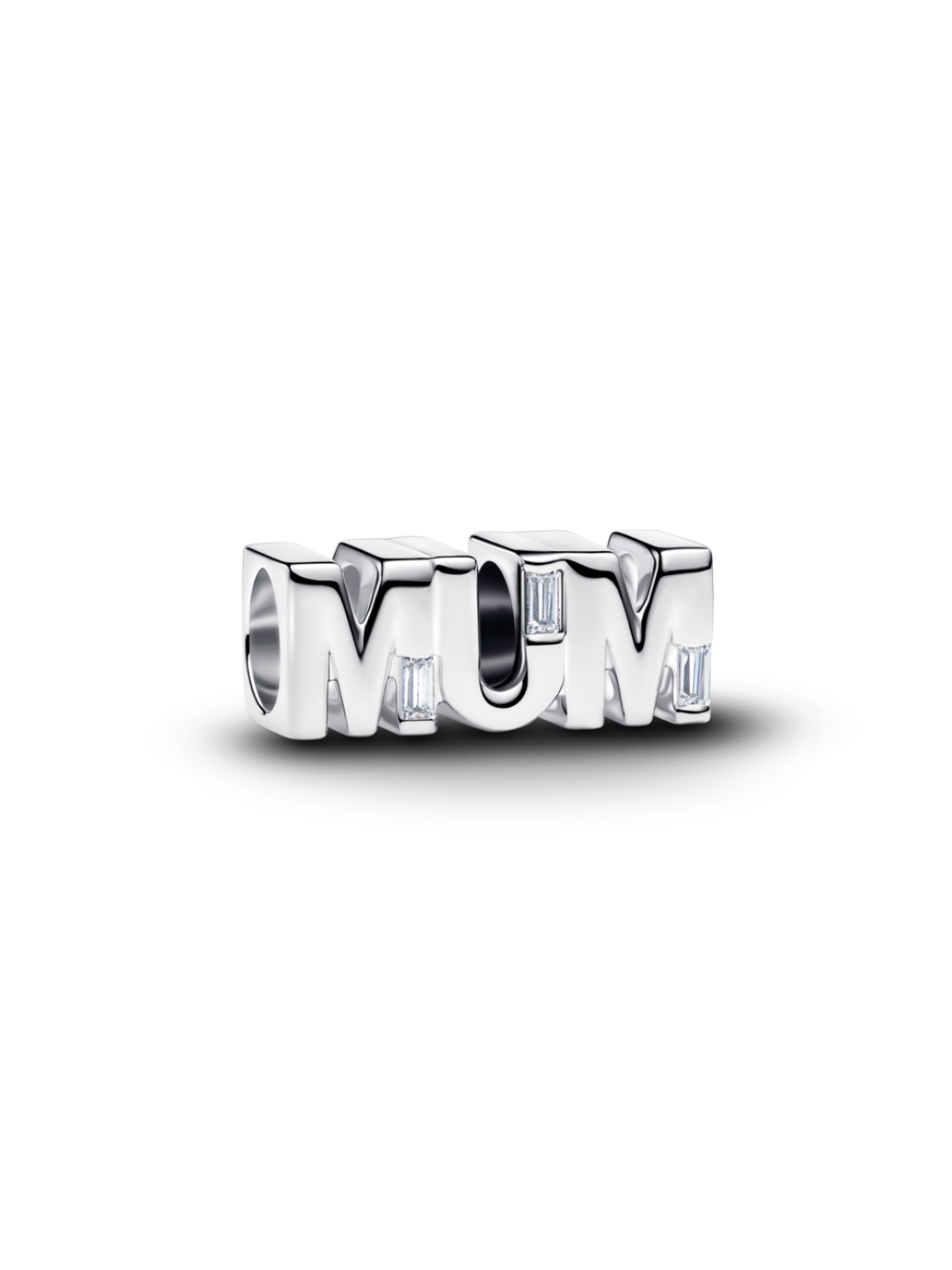 MUM sterling silver charm with clear cubic zirconia