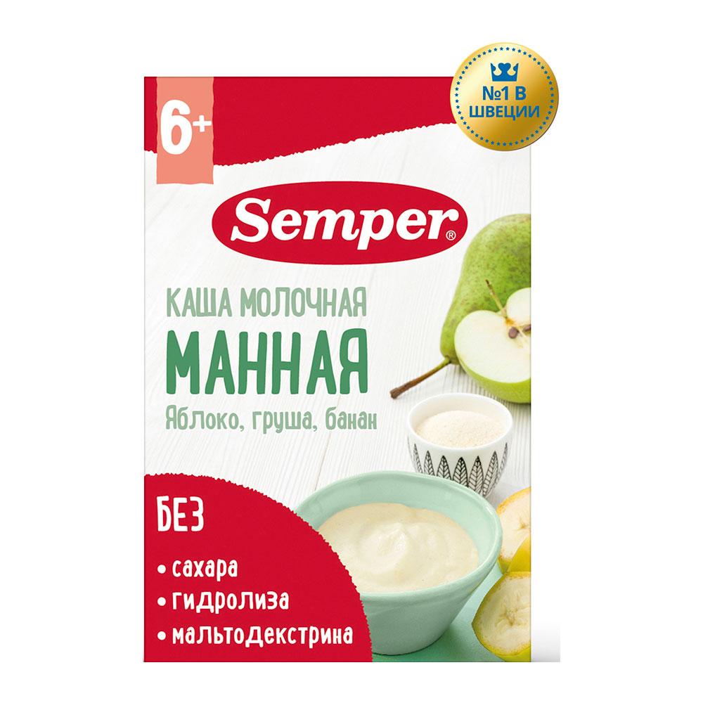 Каша Semper молочная манная яблоко груша банан 6м+ 180 гр