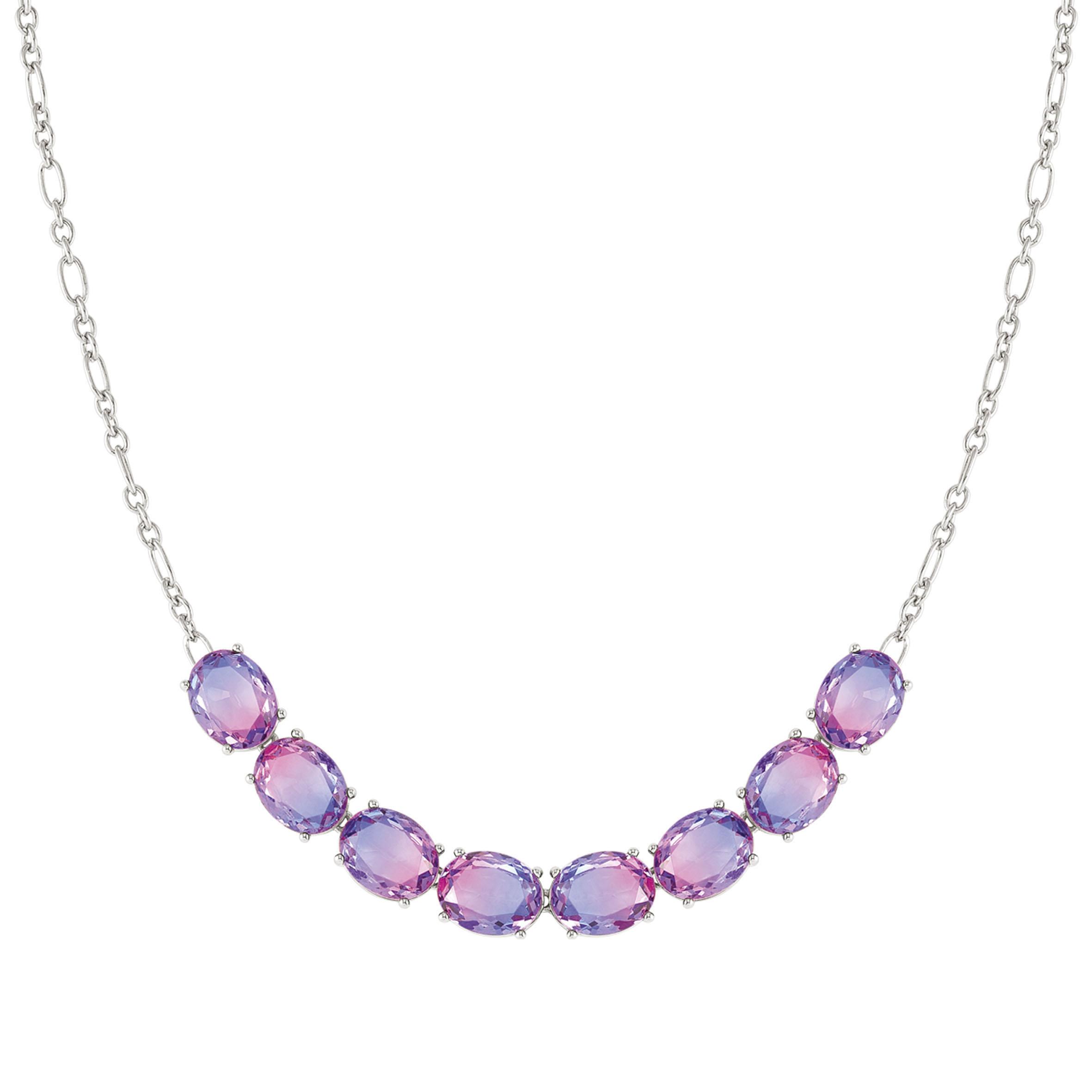 SYMBIOSI necklace in 925 sterling silver and BICOLOR stones (028_PINK-PURPLE fin, Silver)